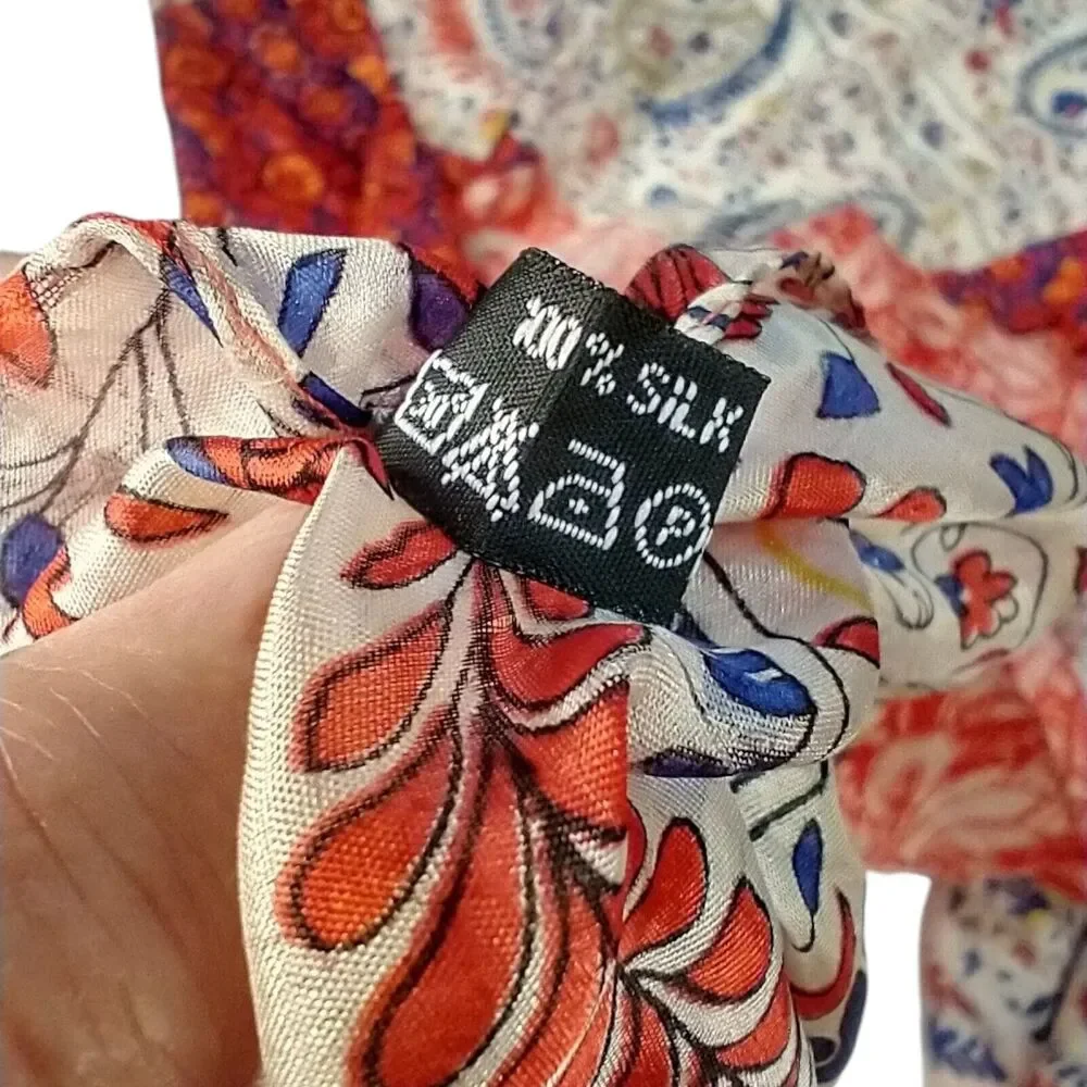 Vtg Paisley Floral Patchwork Rectangle Scarf Boho Hippie Multicolor Silk Satin